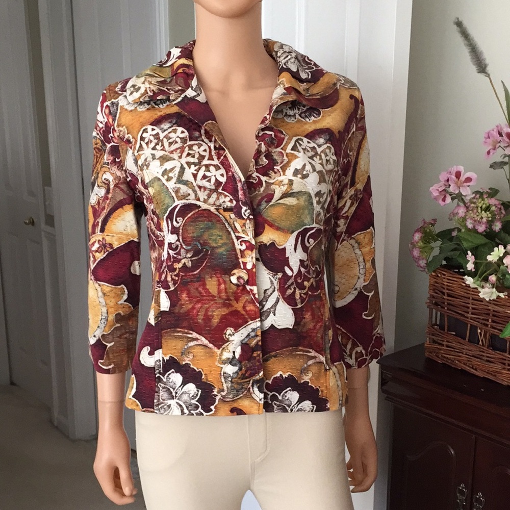 Chico's Artistic Paisley Print Silk Cotton Blouse Blazer - Picture 2 of 8